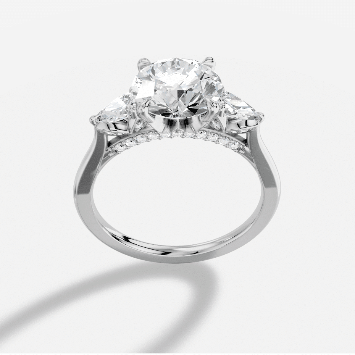 Round Three stone Diamond Ring in 18K White Gold