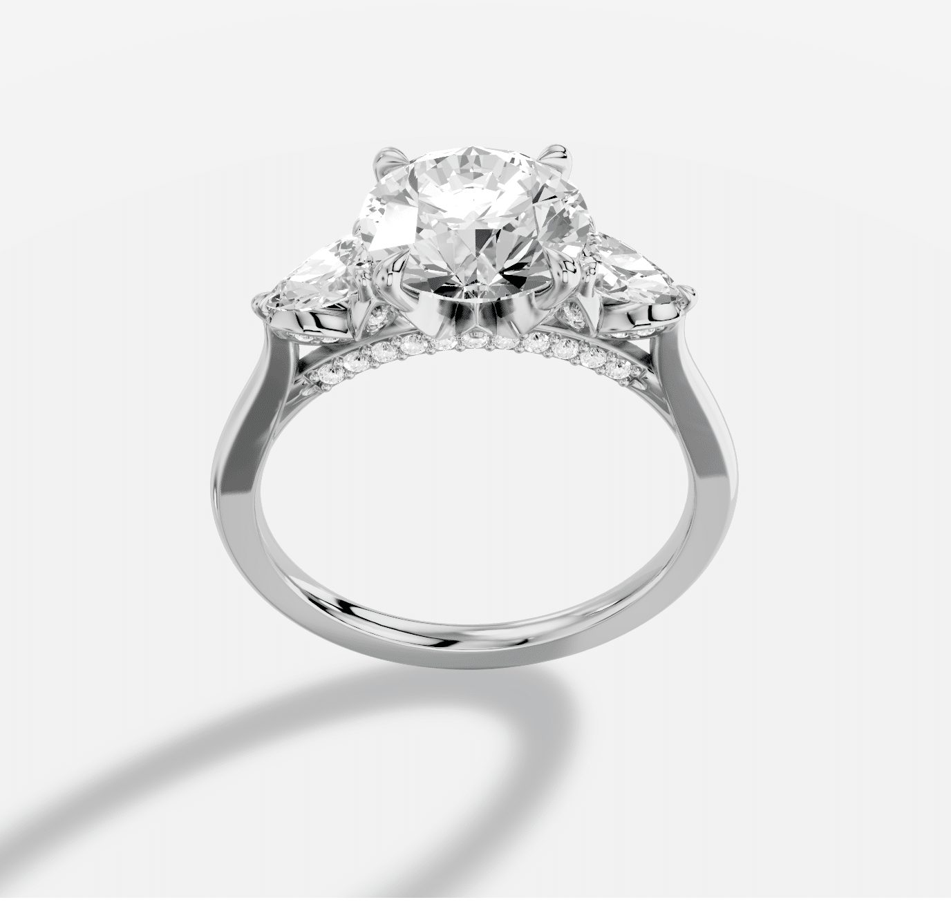 Round Three stone Diamond Ring in 18K White Gold