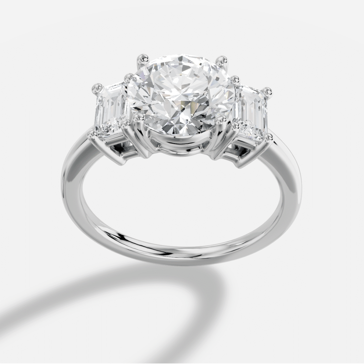 Round Three stone Diamond Ring in 18K White Gold