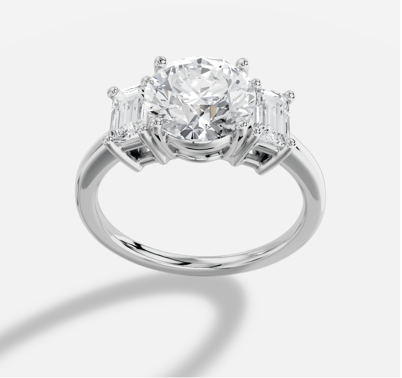 Round Three stone Diamond Ring in 18K White Gold