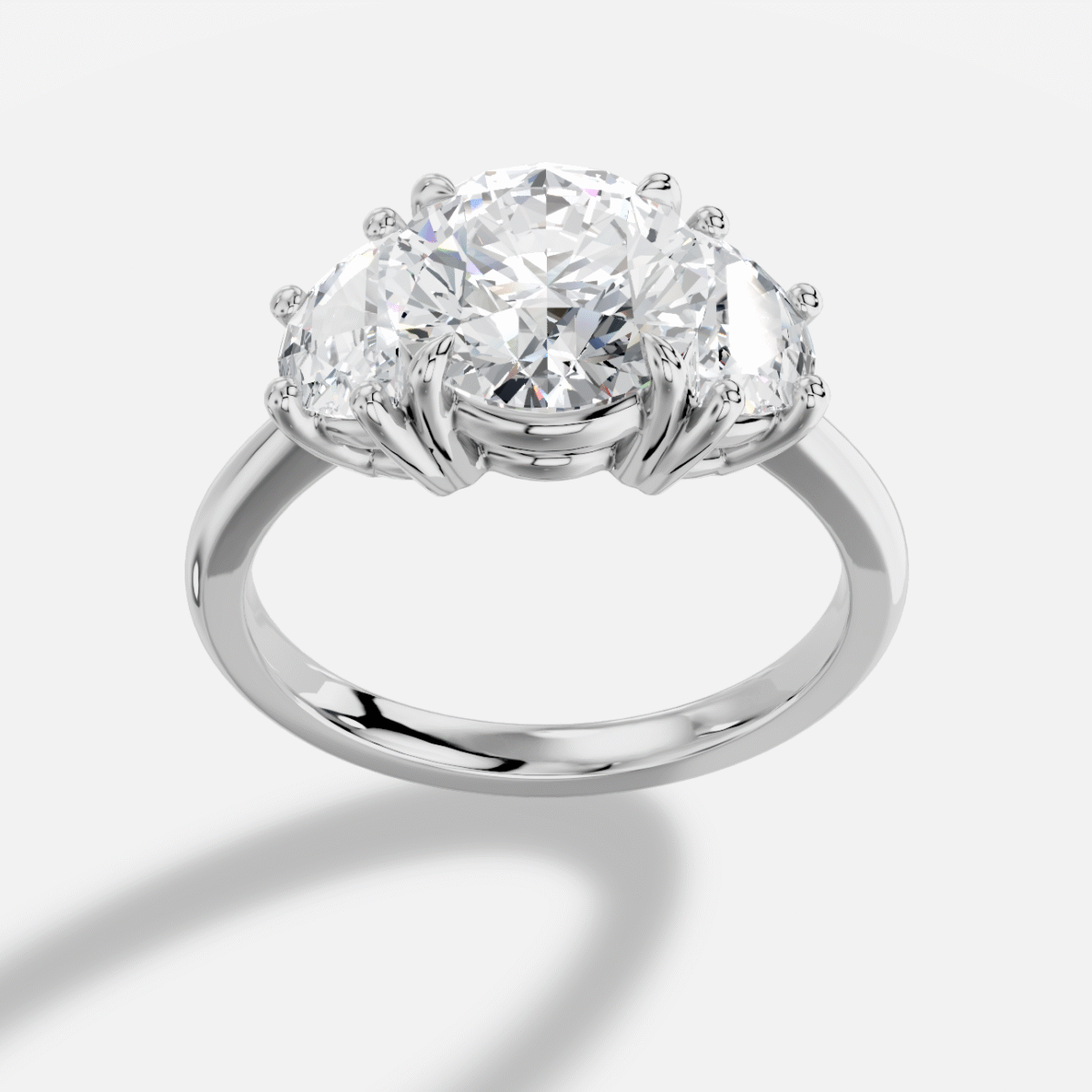 Round Three stone Diamond Ring in 18K White Gold