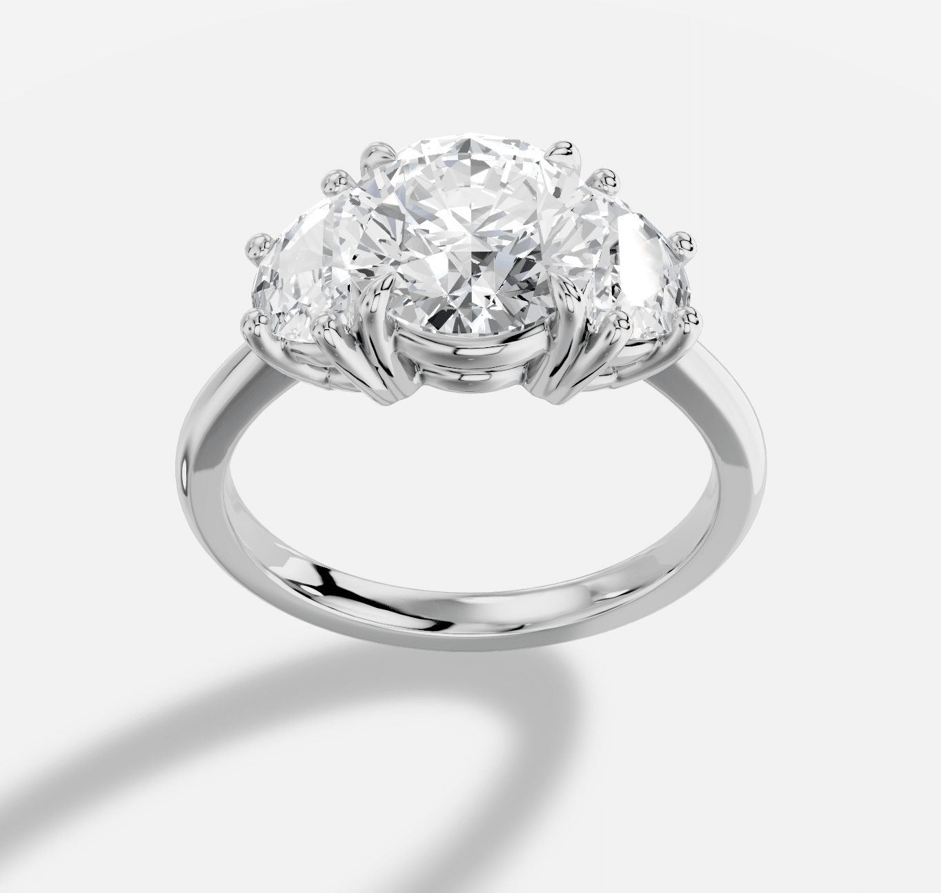 Round Three stone Diamond Ring in 18K White Gold