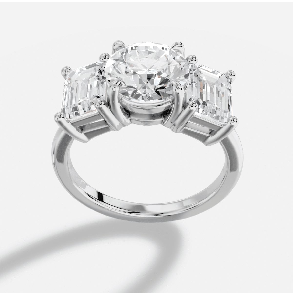 Round Three stone Diamond Ring in 18K White Gold