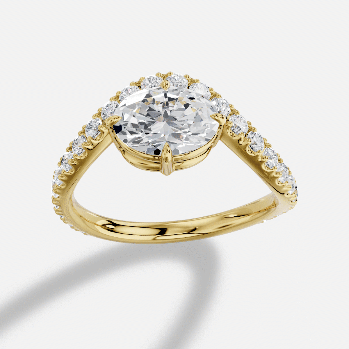 Oval  Diamond Ring in 18K Yellow Gold
