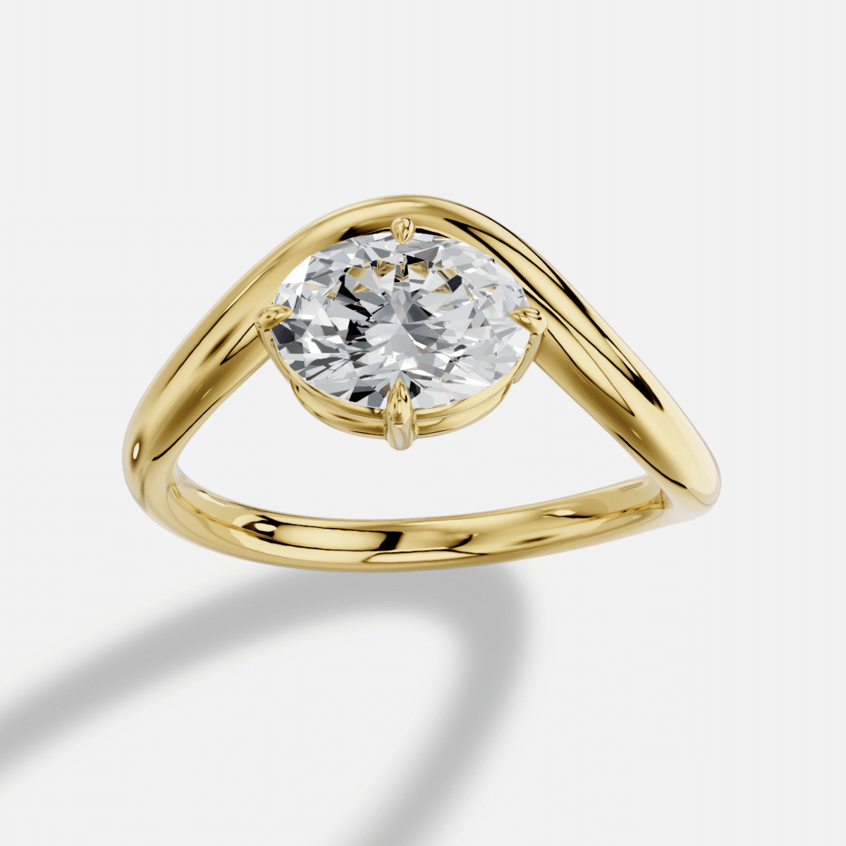 Oval  Diamond Ring in 18K Yellow Gold