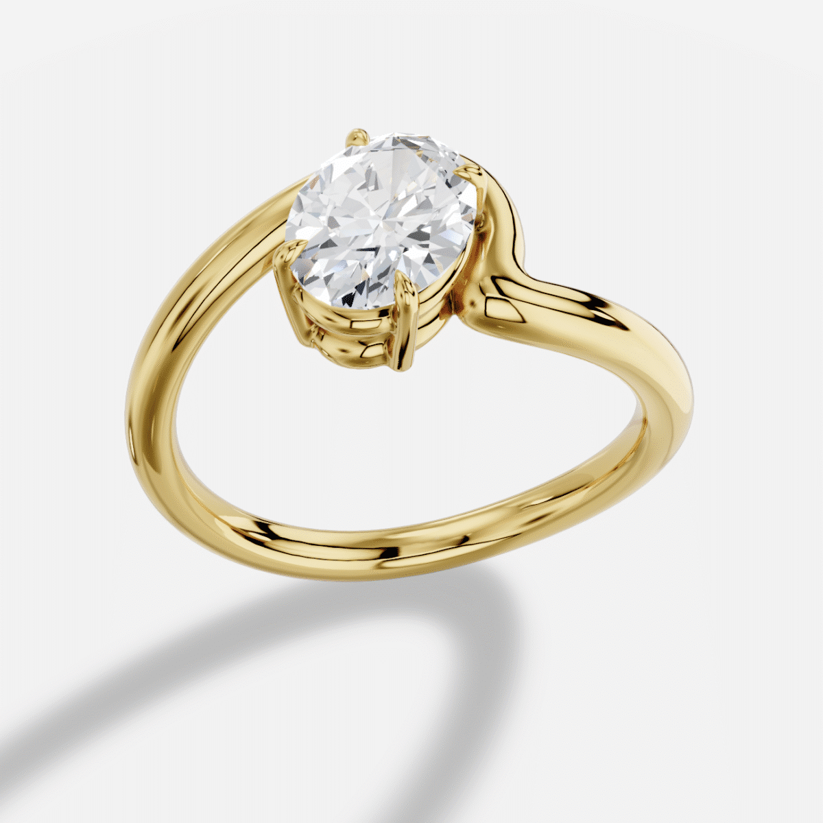 Oval  Diamond Ring in 18K Yellow Gold