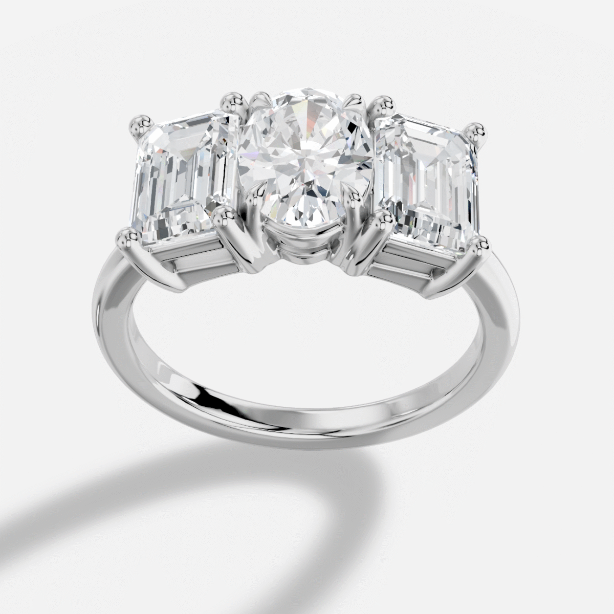 Oval Three Stone Diamond Ring in 18K White Gold
