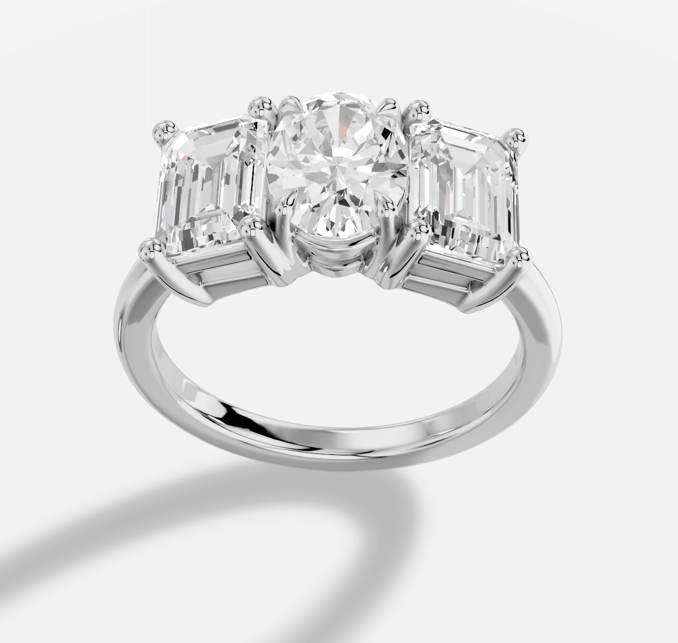 Oval Three Stone Diamond Ring in 18K White Gold