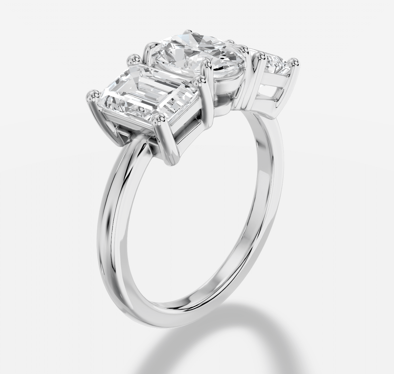 Oval Three Stone Diamond Ring in 18K White Gold - Image 2