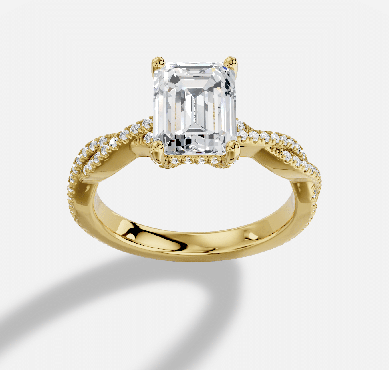 Emerald Cut  Diamond Ring  in 18K Yellow Gold