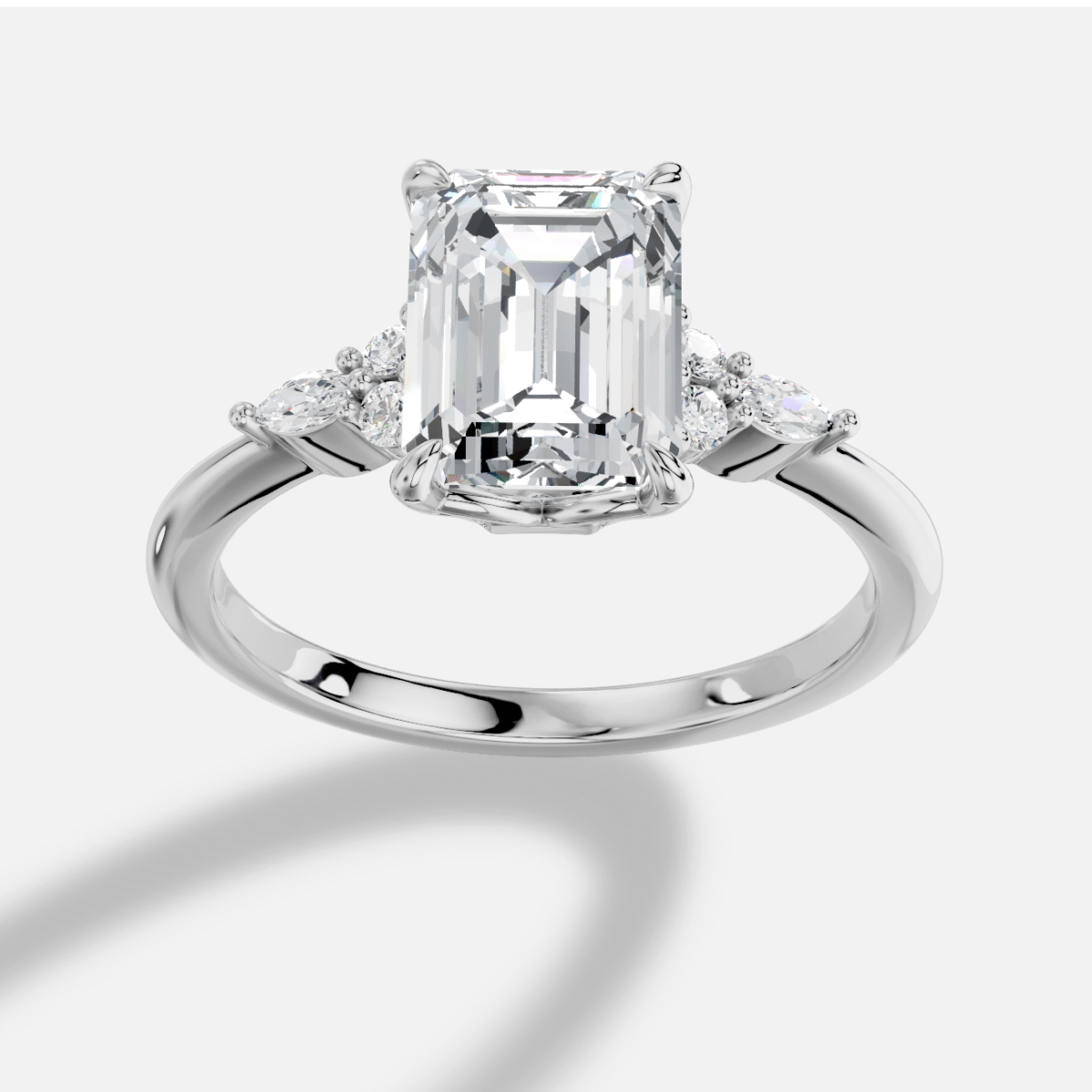 Emerald Cut  Diamond Ring  in 18K White Gold