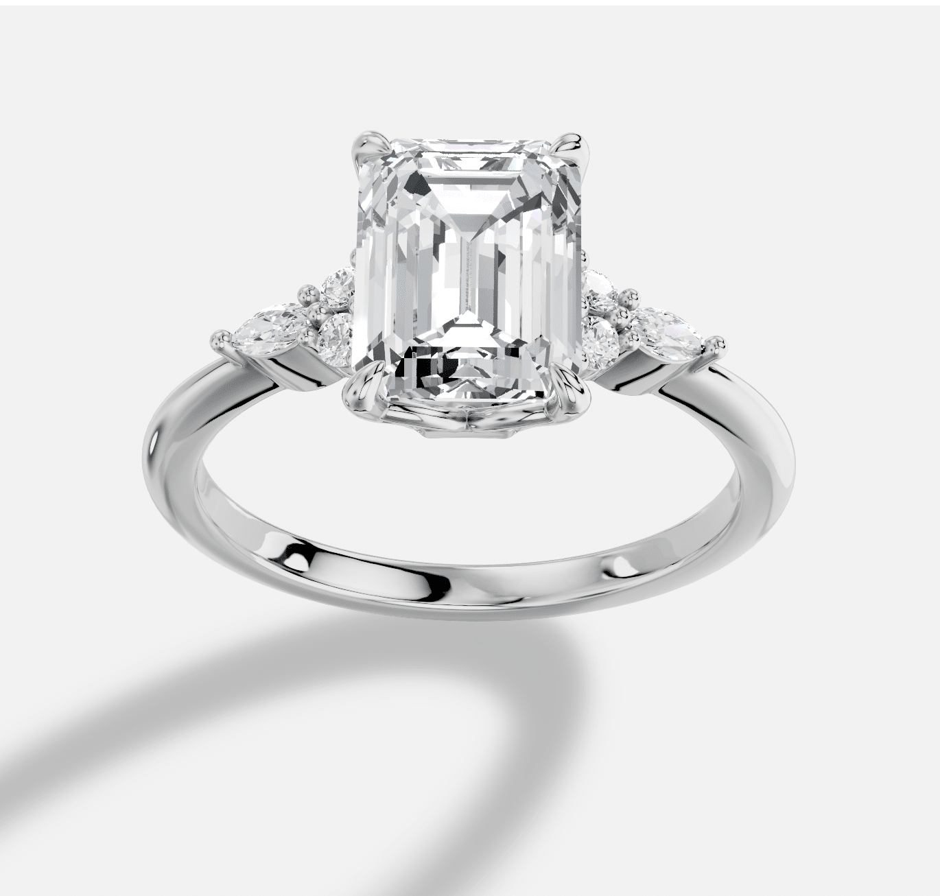Emerald Cut  Diamond Ring  in 18K White Gold