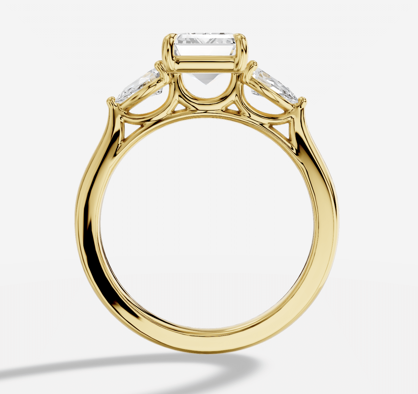 Emerald Cut Three Stone Diamond Ring in 18K Yellow Gold - Image 3