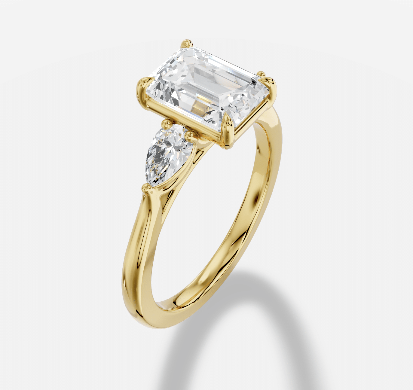 Emerald Cut Three Stone Diamond Ring in 18K Yellow Gold - Image 2