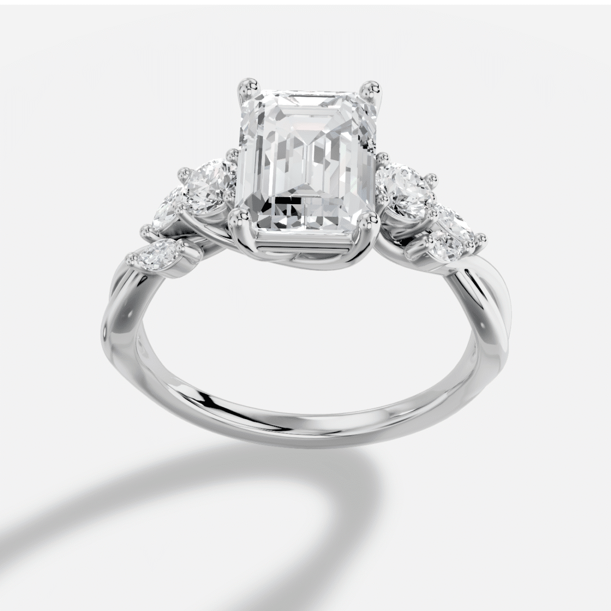 Emerald Cut Diamond Ring  in 18K White Gold