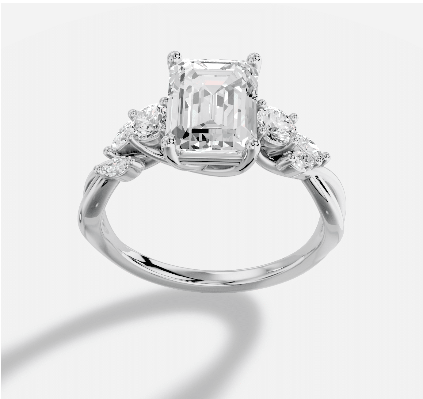 Emerald Cut Diamond Ring  in 18K White Gold