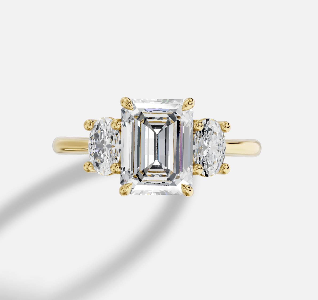 Emerald Cut Three Stone Diamond Ring in 18K Yellow Gold - Image 4
