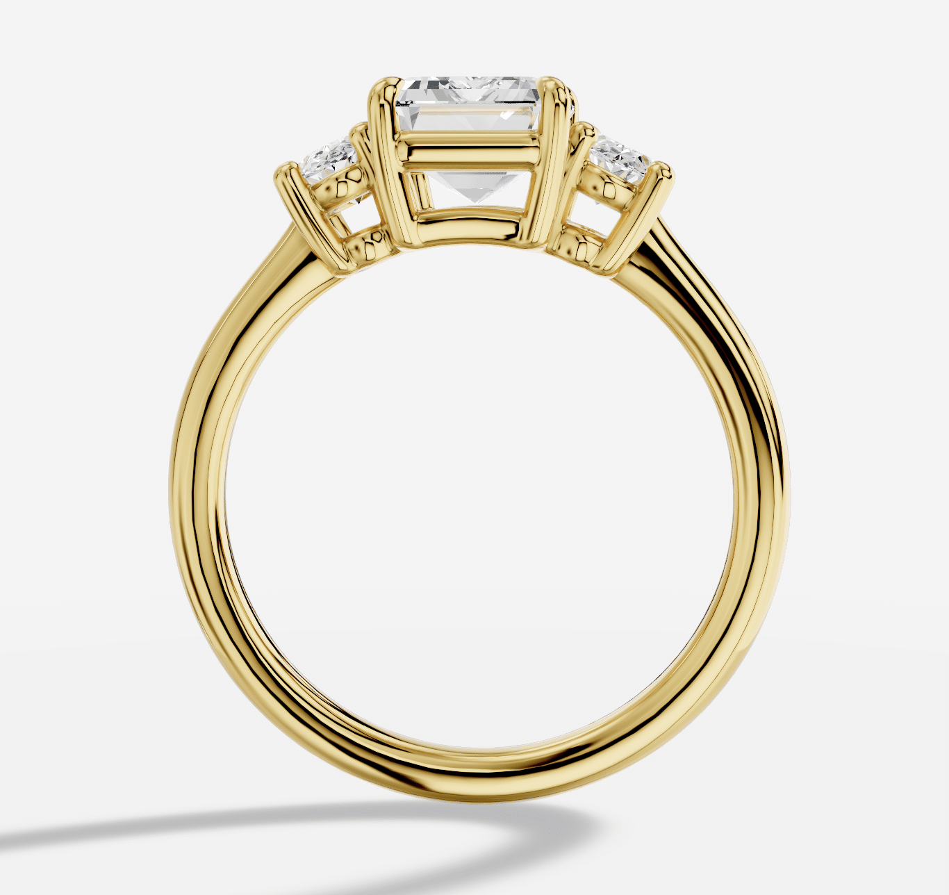 Emerald Cut Three Stone Diamond Ring in 18K Yellow Gold - Image 3