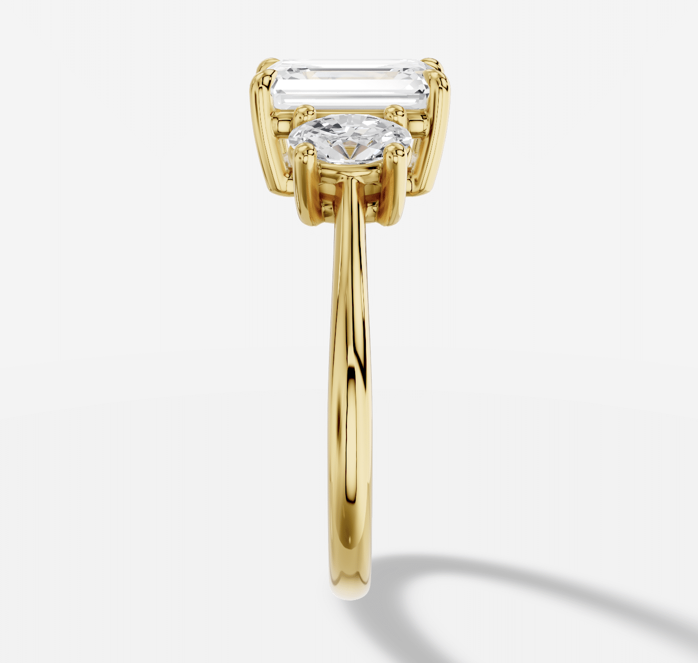 Emerald Cut Three Stone Diamond Ring in 18K Yellow Gold - Image 5