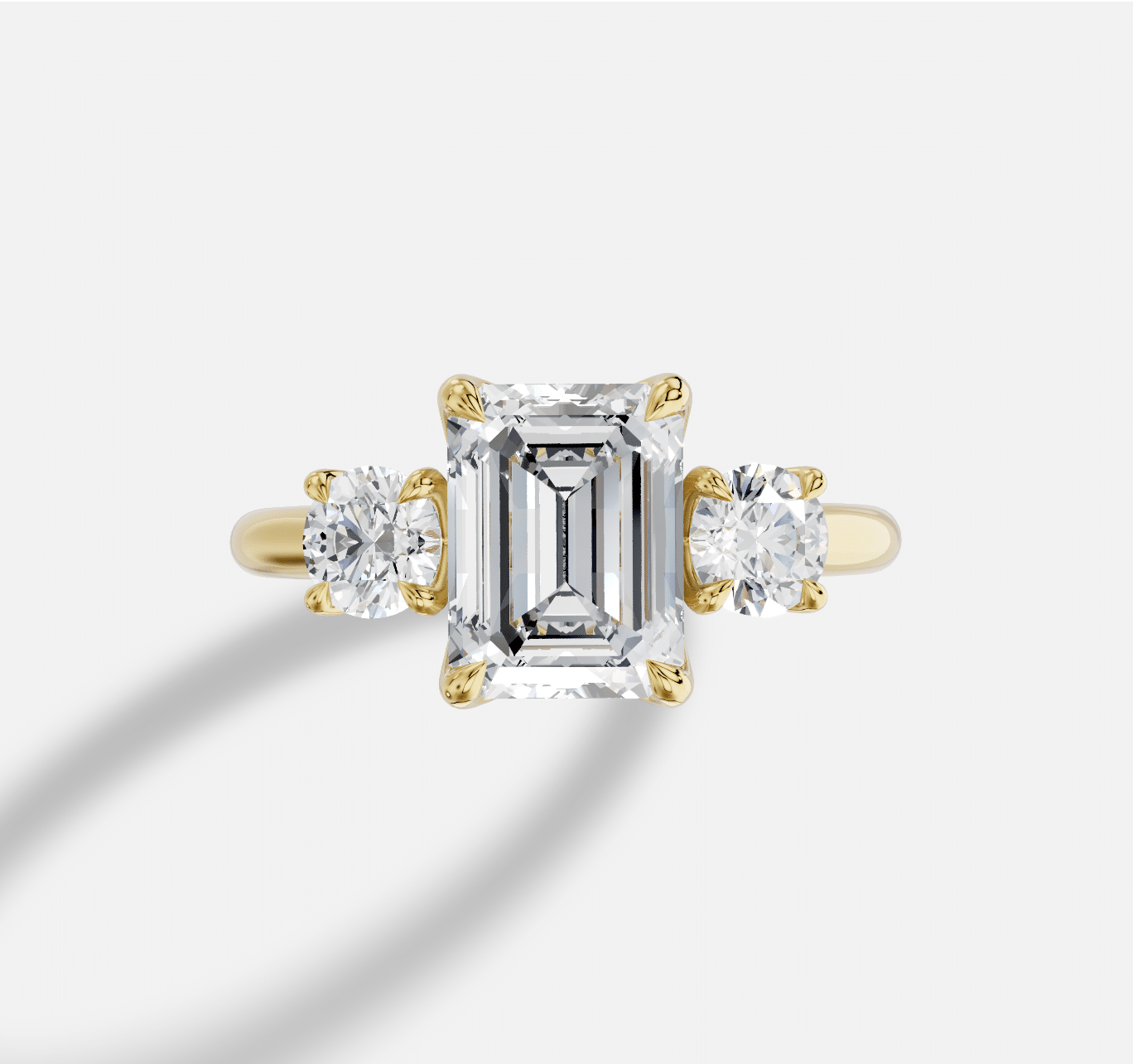 Emerald Cut Three Stone Diamond Ring in 18K Yellow Gold - Image 2
