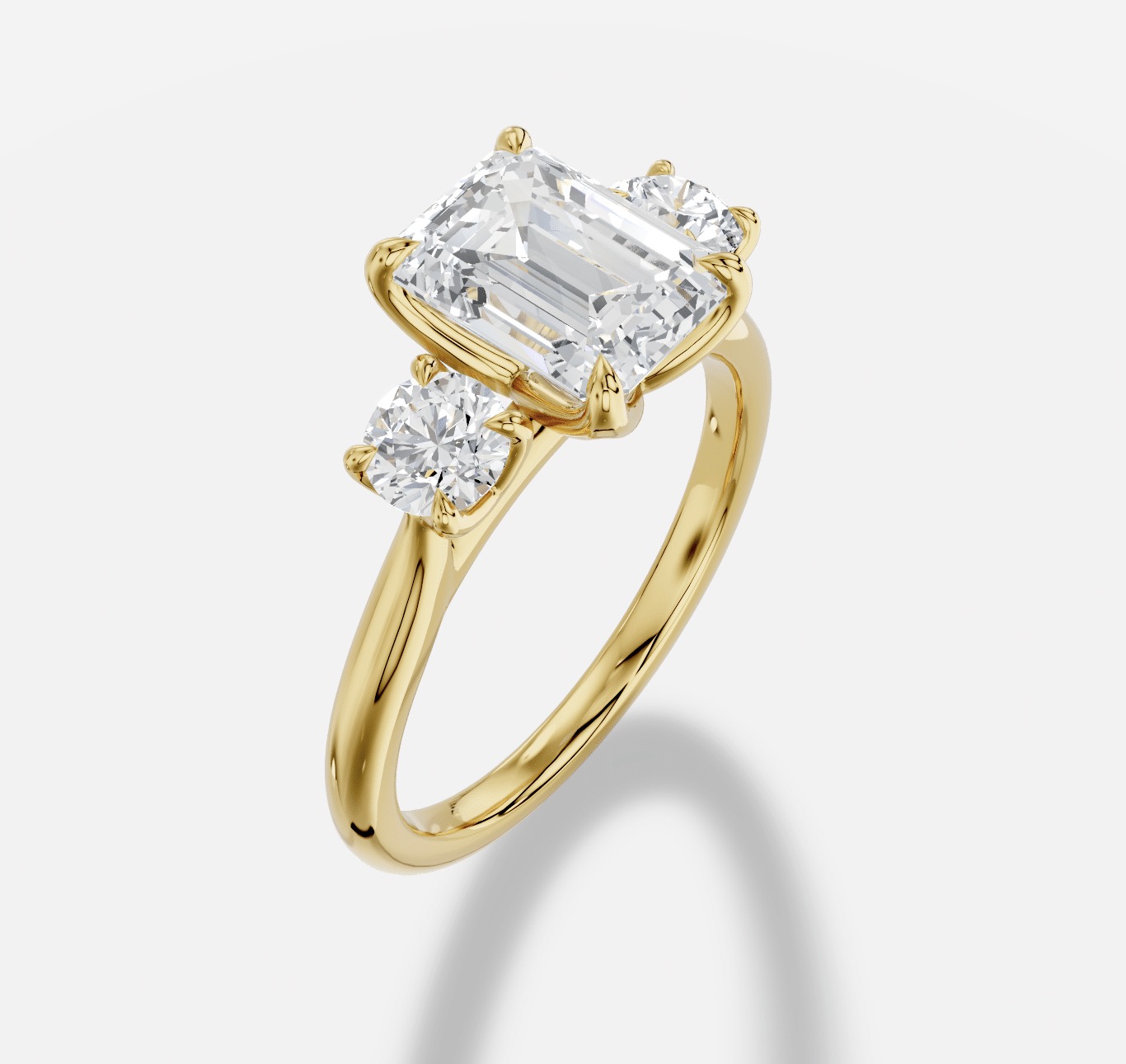 Emerald Cut Three Stone Diamond Ring in 18K Yellow Gold - Image 3