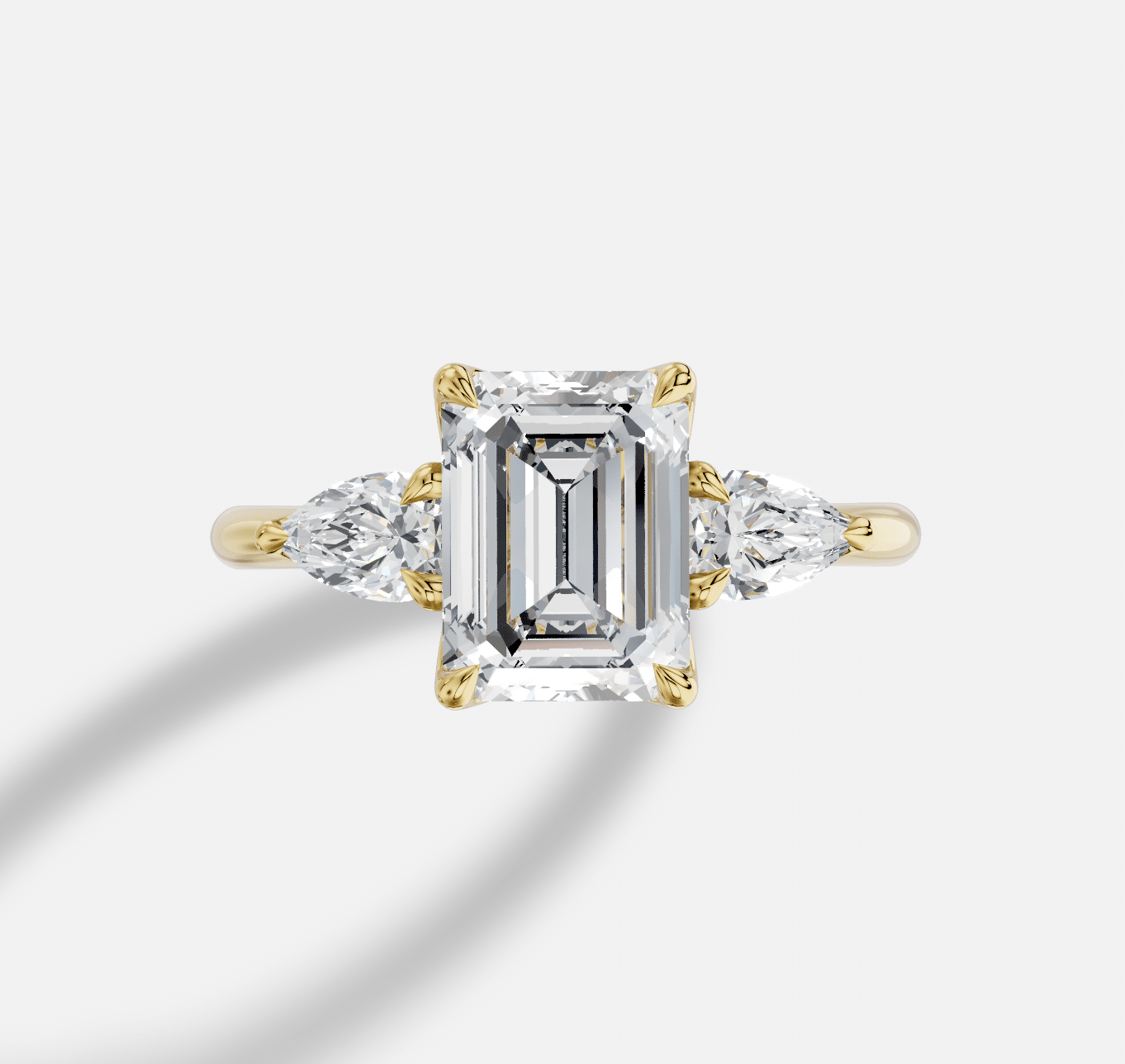 Emerald Cut Three Stone Diamond Ring in 18K Yellow Gold - Image 2