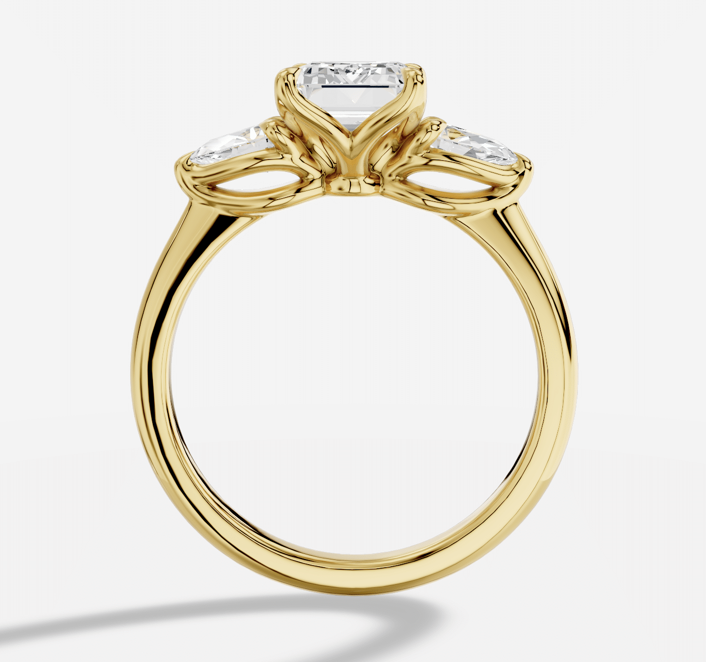 Emerald Cut Three Stone Diamond Ring in 18K Yellow Gold - Image 3