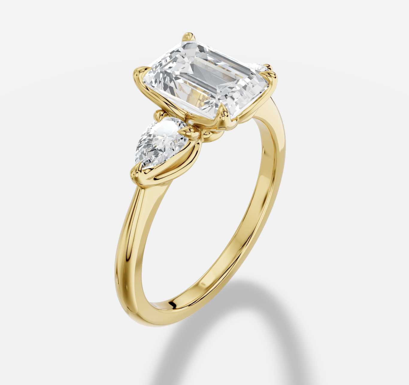 Emerald Cut Three Stone Diamond Ring in 18K Yellow Gold - Image 4