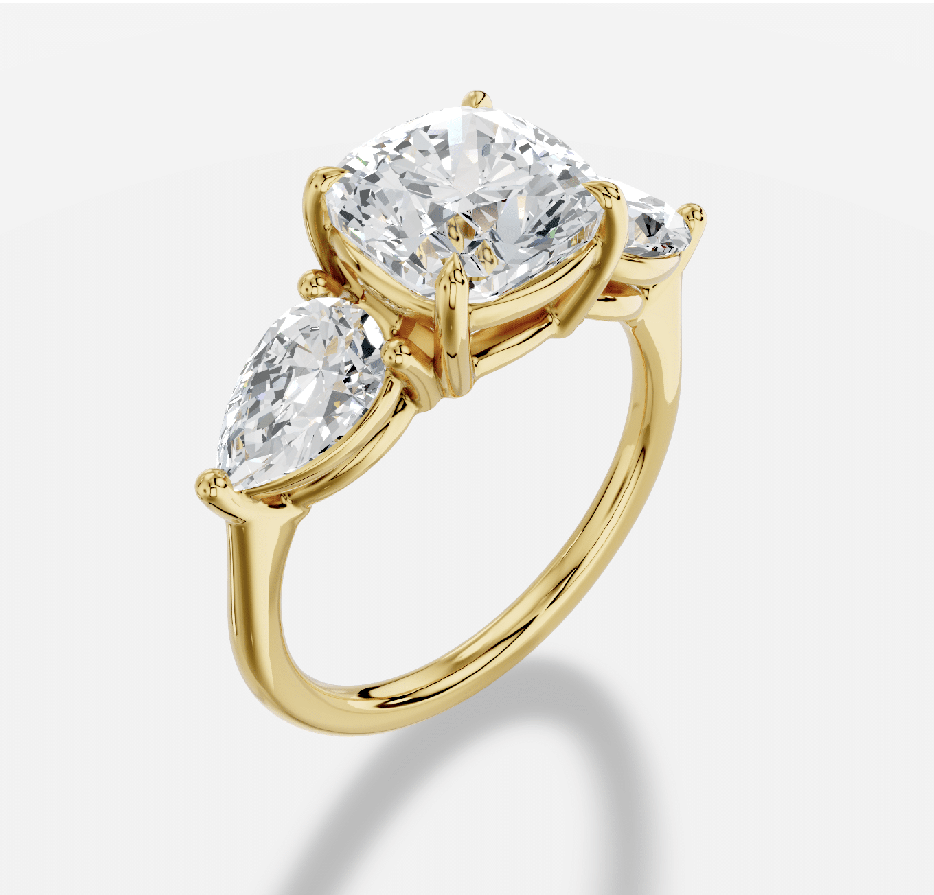 Cushion Three Stone Diamond Ring in 18K Yellow Gold - Image 4