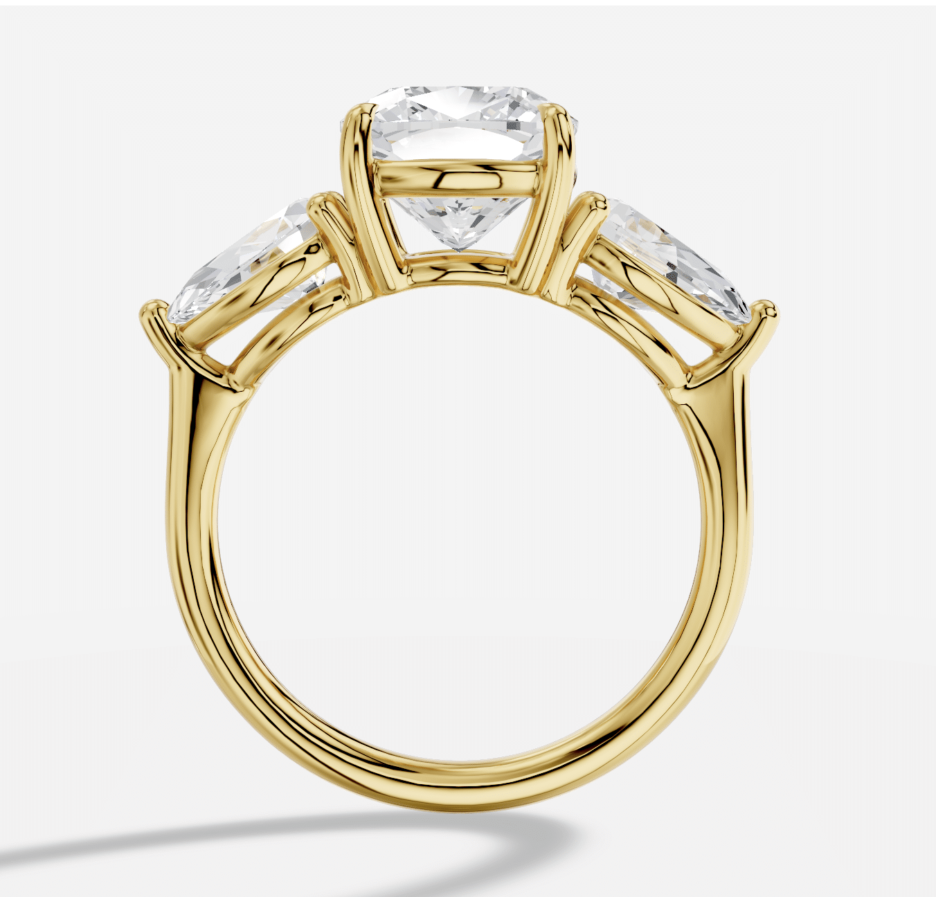 Cushion Three Stone Diamond Ring in 18K Yellow Gold - Image 2