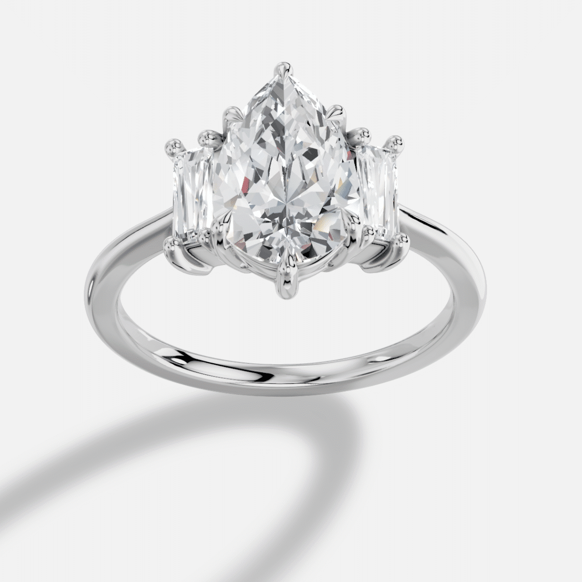 Pear Three Stone Diamond Ring in 18K White Gold