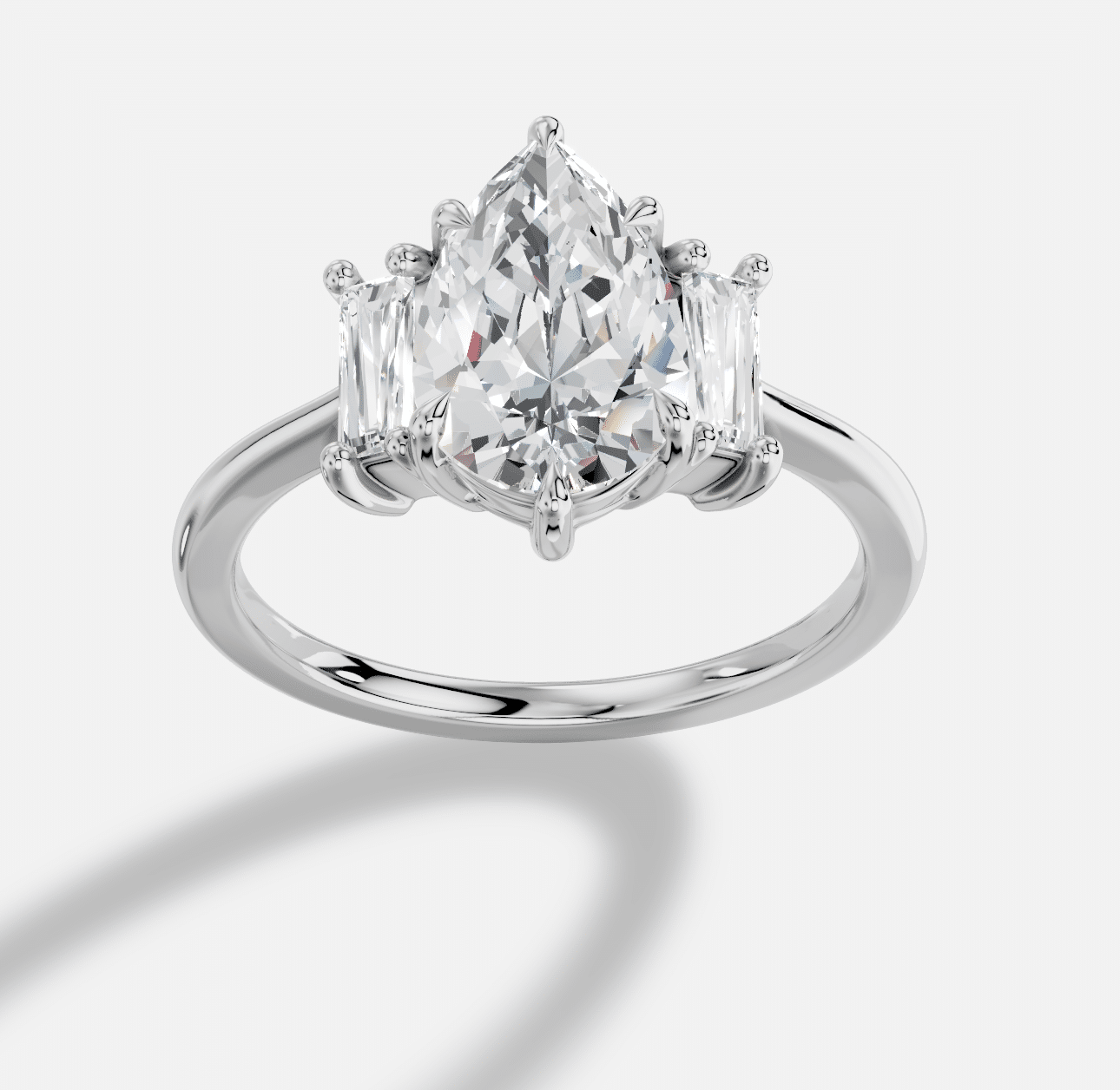 Pear Three Stone Diamond Ring in 18K White Gold