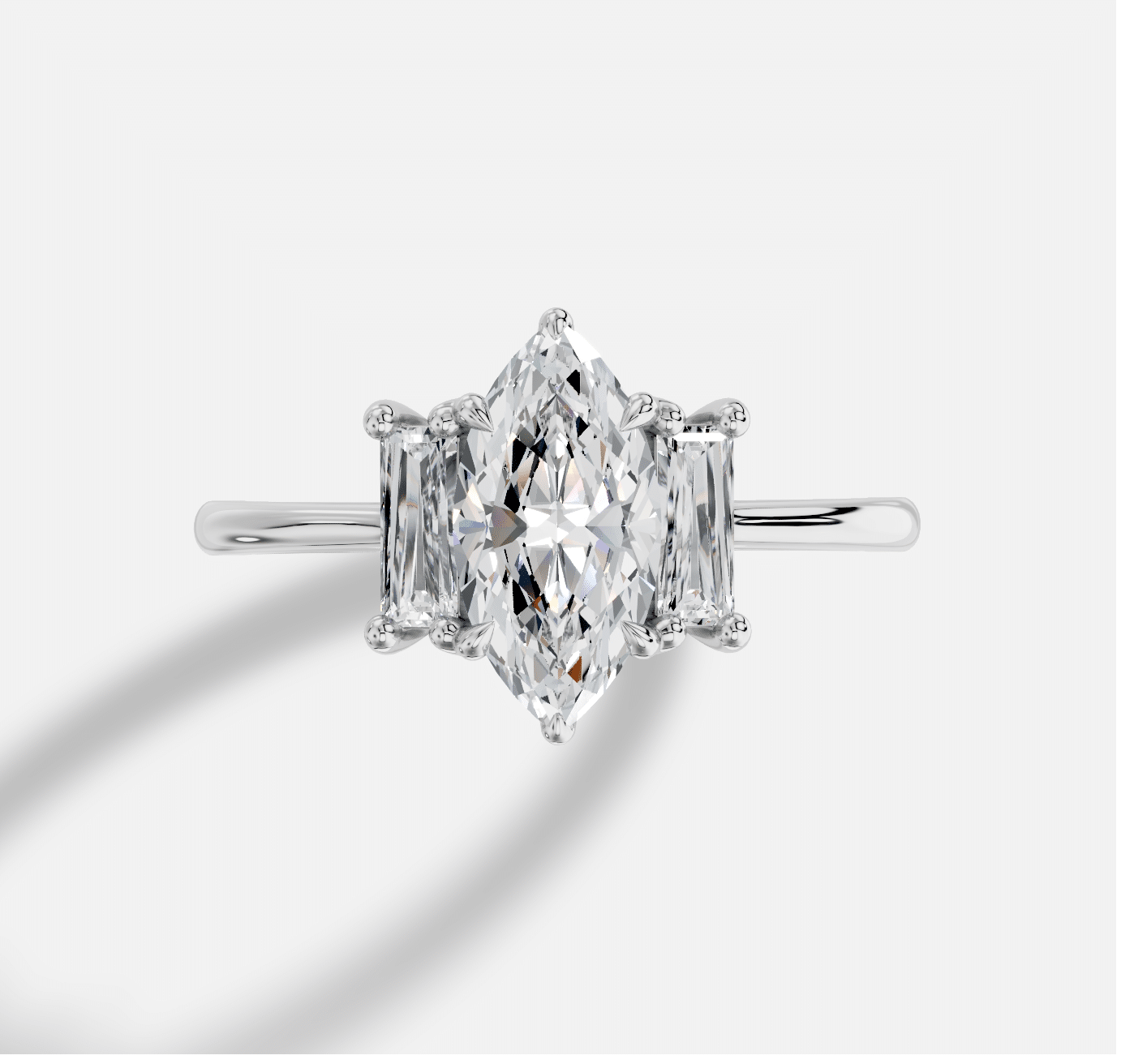 Marquise Three stones Diamond Ring in 18K White Gold - Image 4