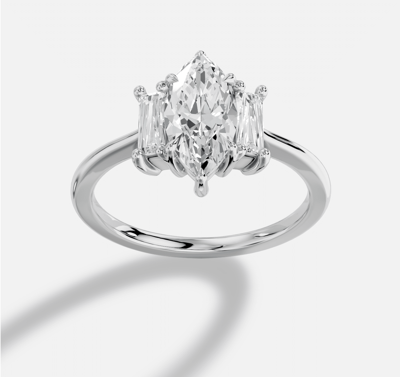 Marquise Three stones Diamond Ring in 18K White Gold