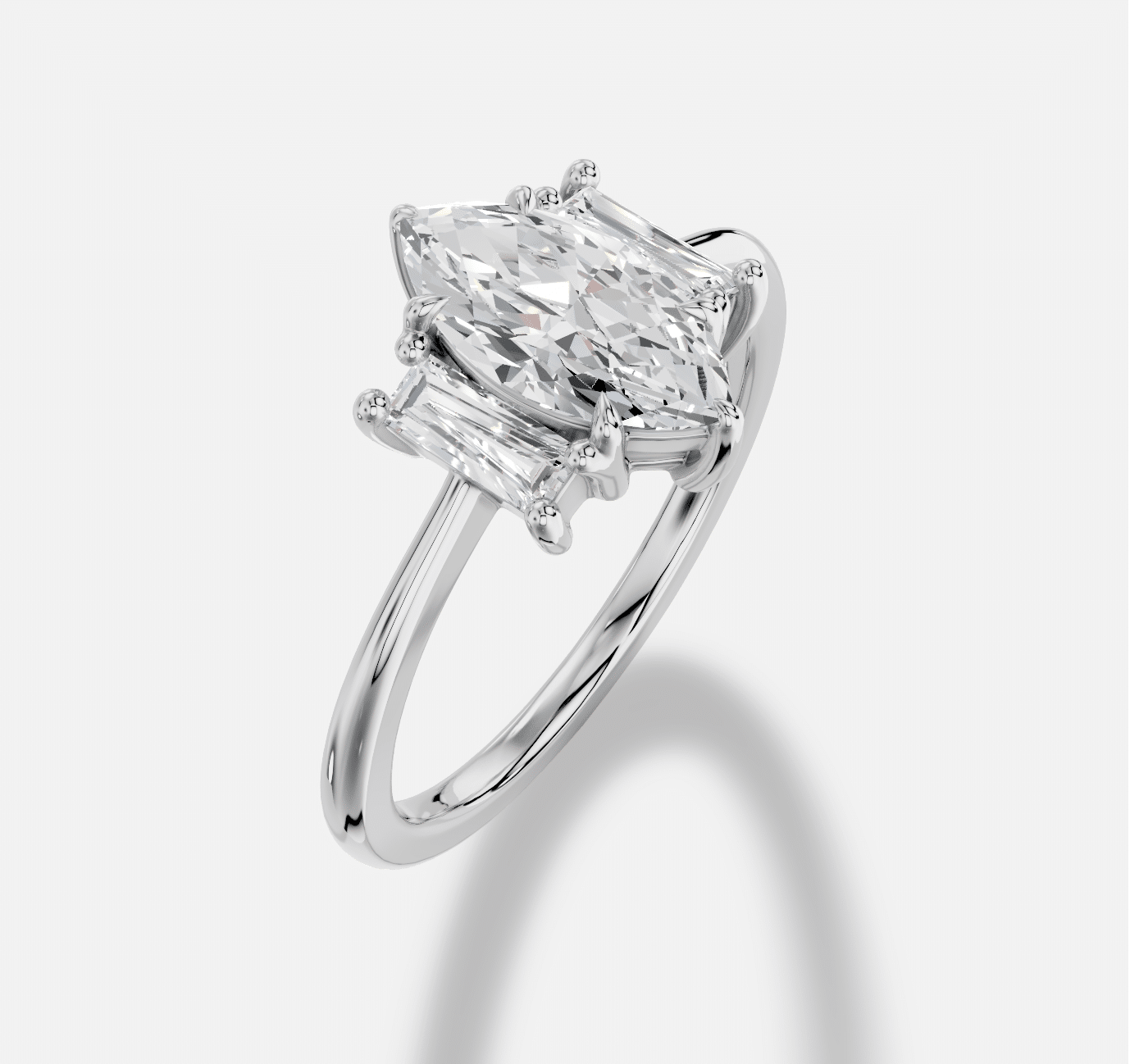 Marquise Three stones Diamond Ring in 18K White Gold - Image 3