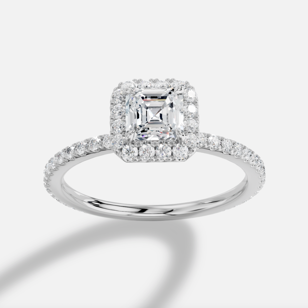 Asscher Diamond Ring in 18K White Gold
