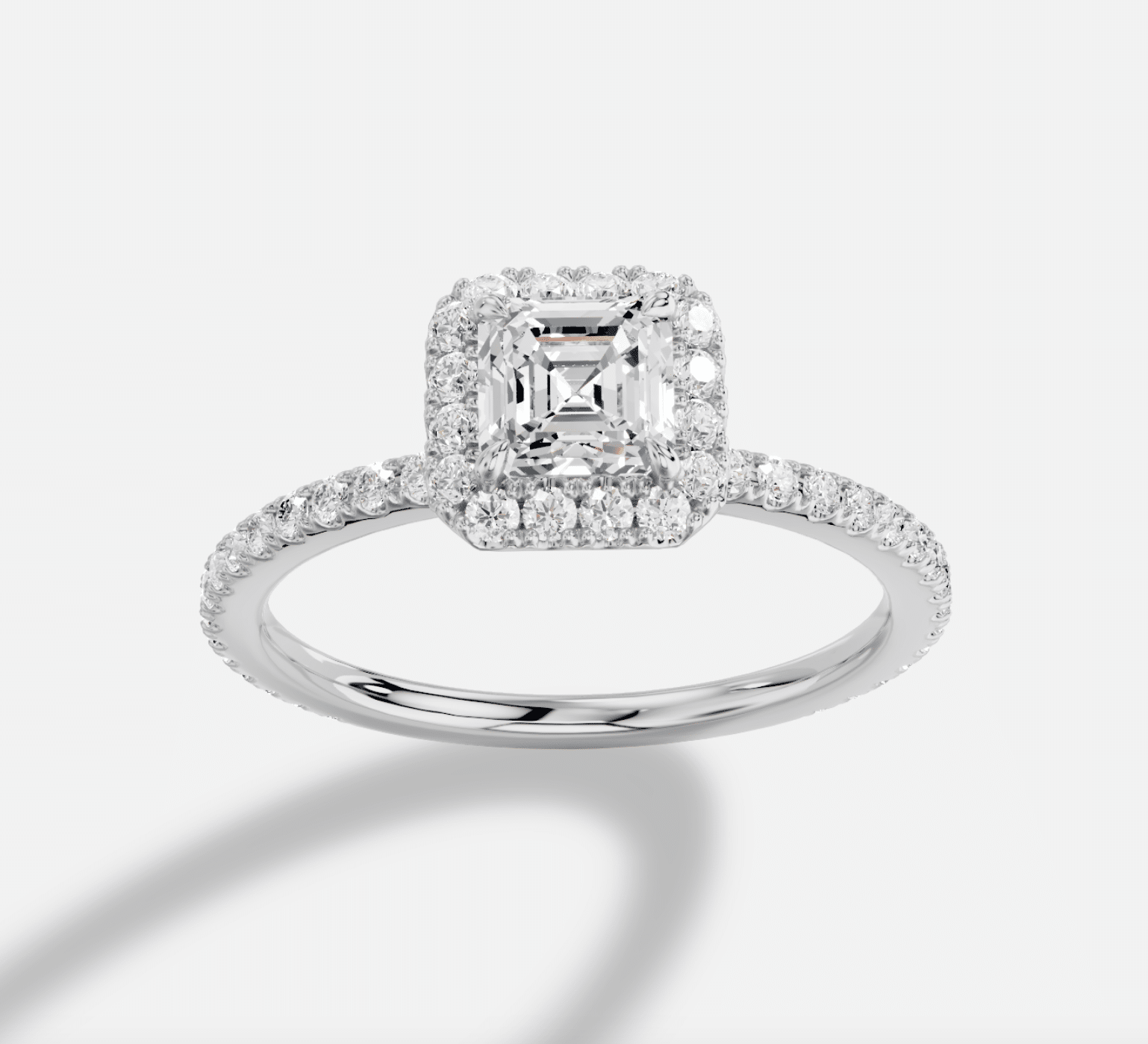 Asscher Diamond Ring in 18K White Gold