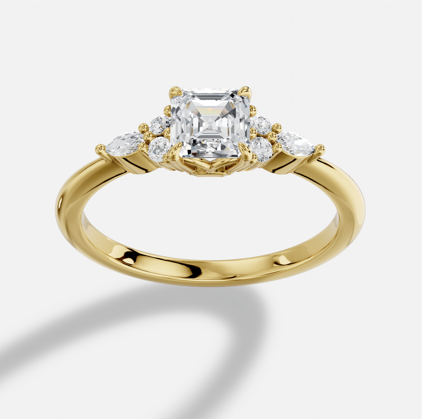 Asscher Diamond Ring in 18K Yellow Gold