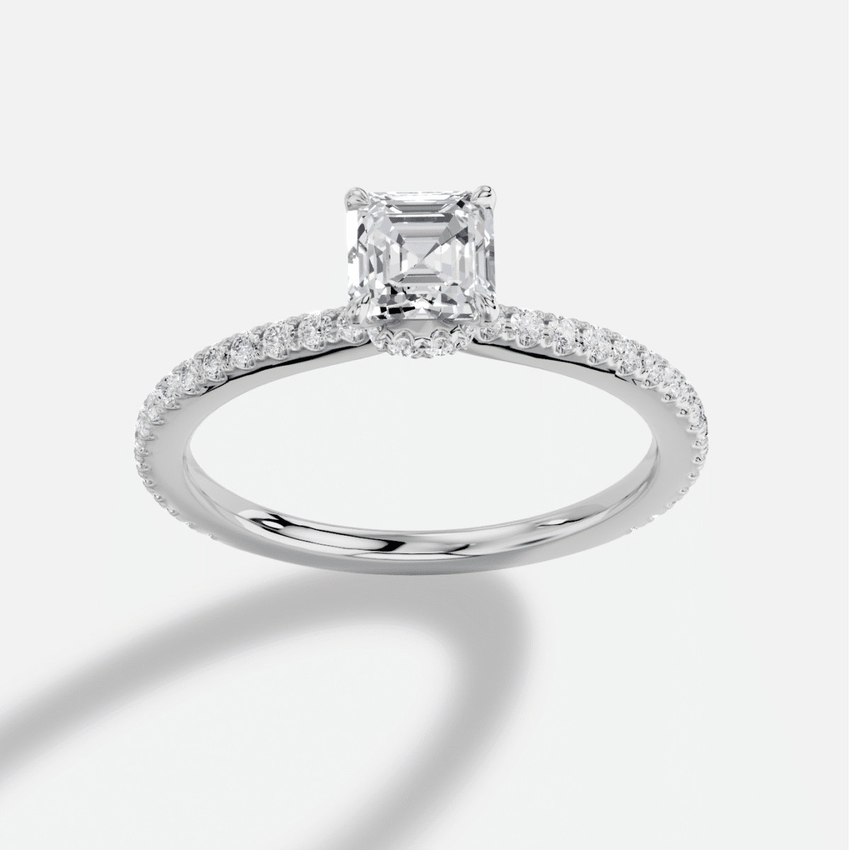 Asscher Diamond Ring in 18K White Gold