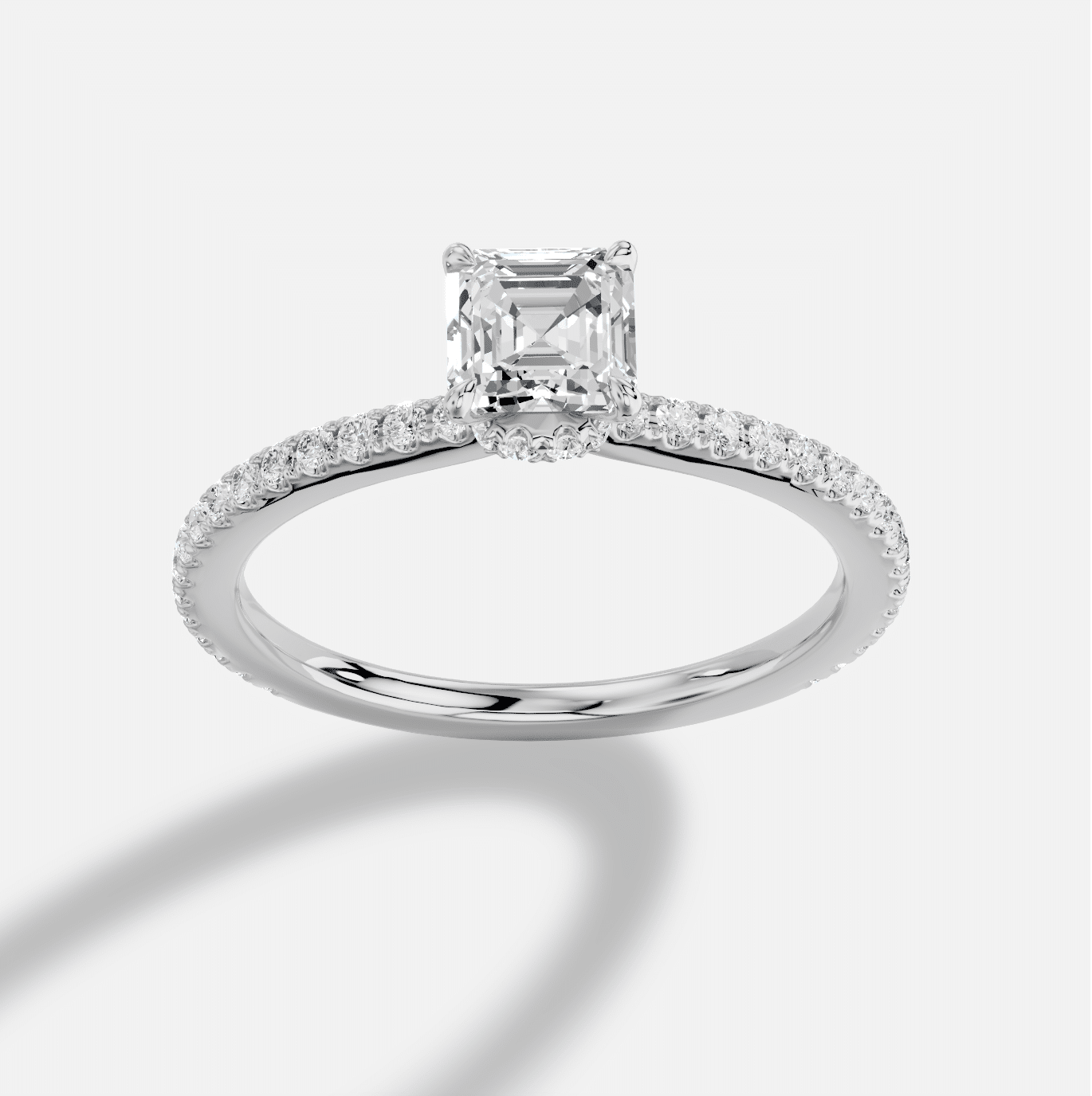 Asscher Diamond Ring in 18K White Gold