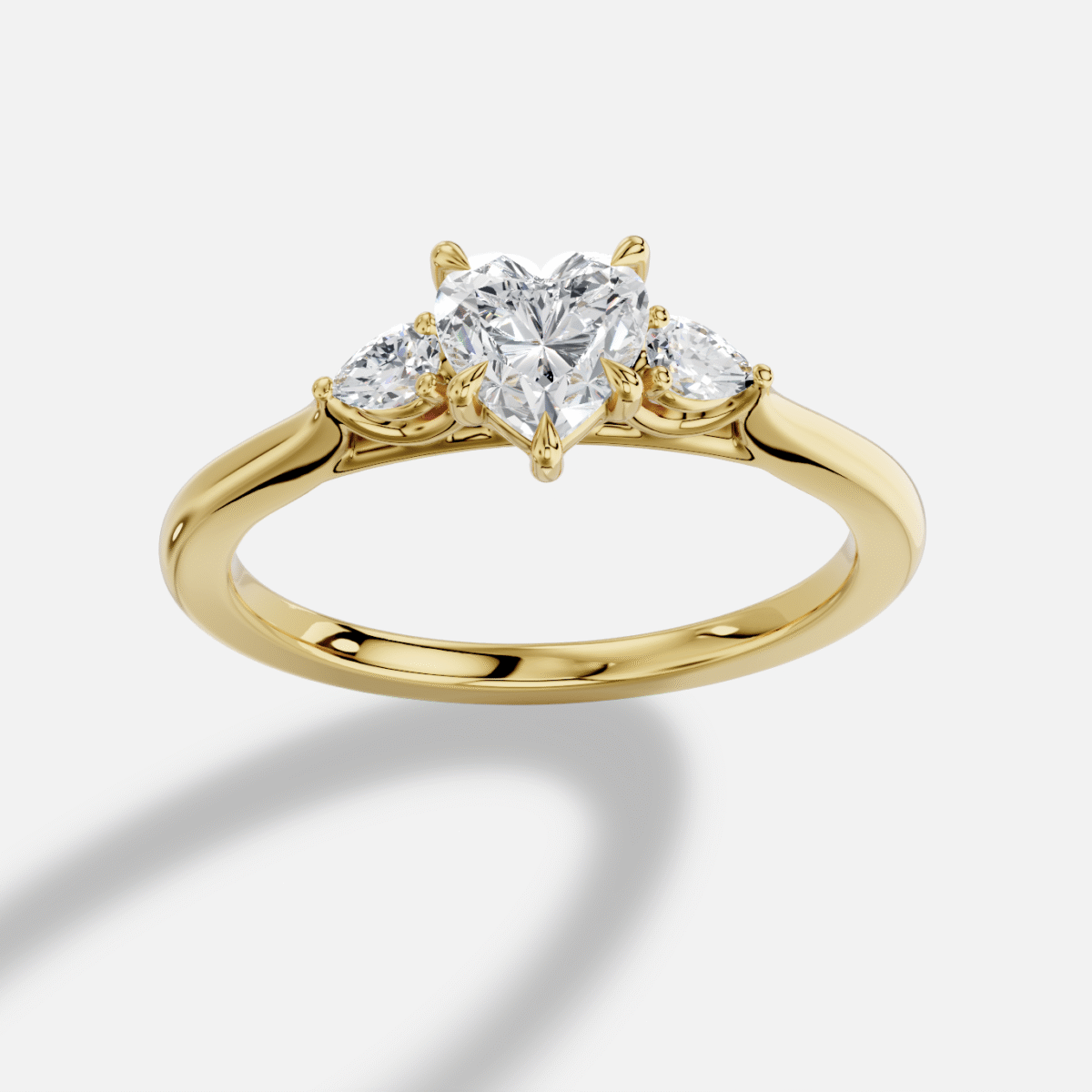 Heart Three Stones Diamond Ring in 18K Yellow Gold