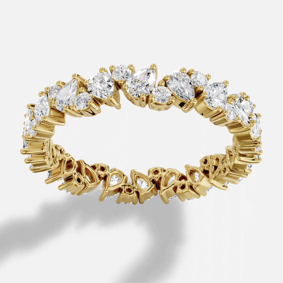 Pear Full Coverage Diamond Ring in 18K Yellow Gold