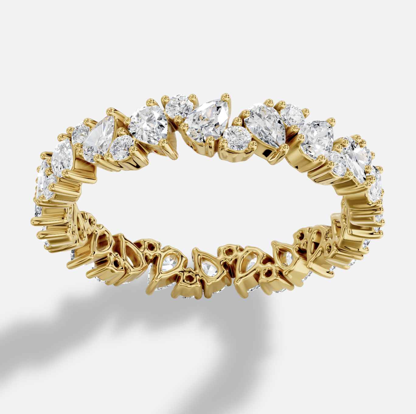 Pear Full Coverage Diamond Ring in 18K Yellow Gold