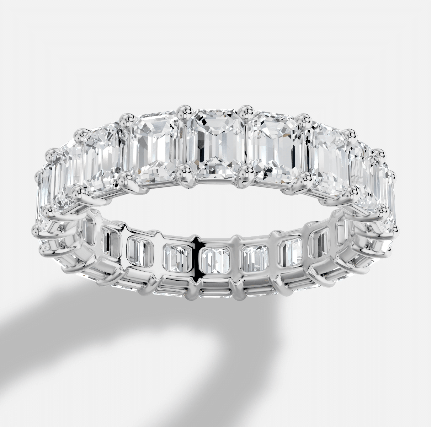 Emerald Cut Full Coverage Diamond Ring in 18K White Gold - Image 7