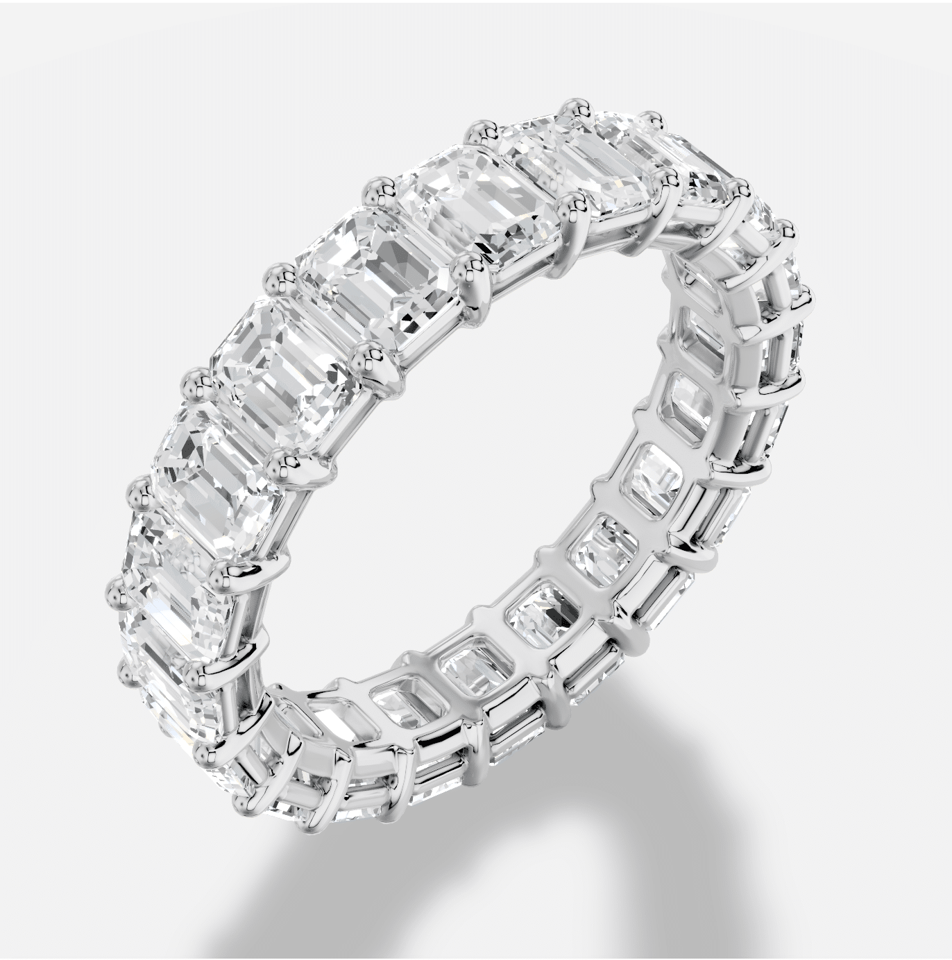 Emerald Cut Full Coverage Diamond Ring in 18K White Gold - Image 6