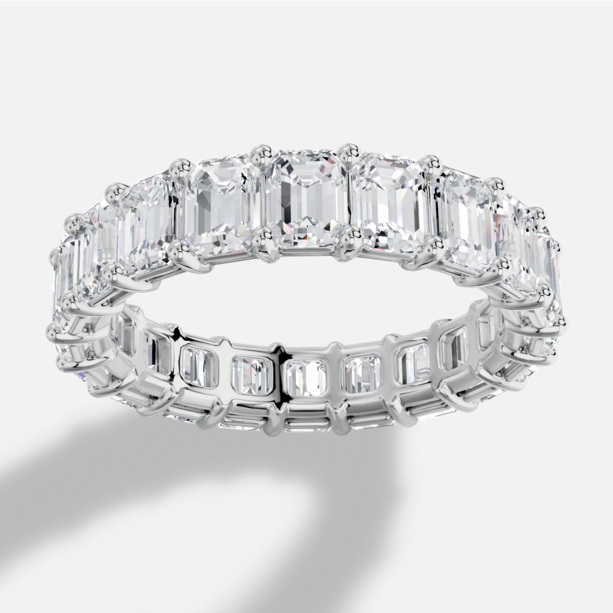 Emerald Cut Full Coverage  Diamond Ring  in 18K White Gold