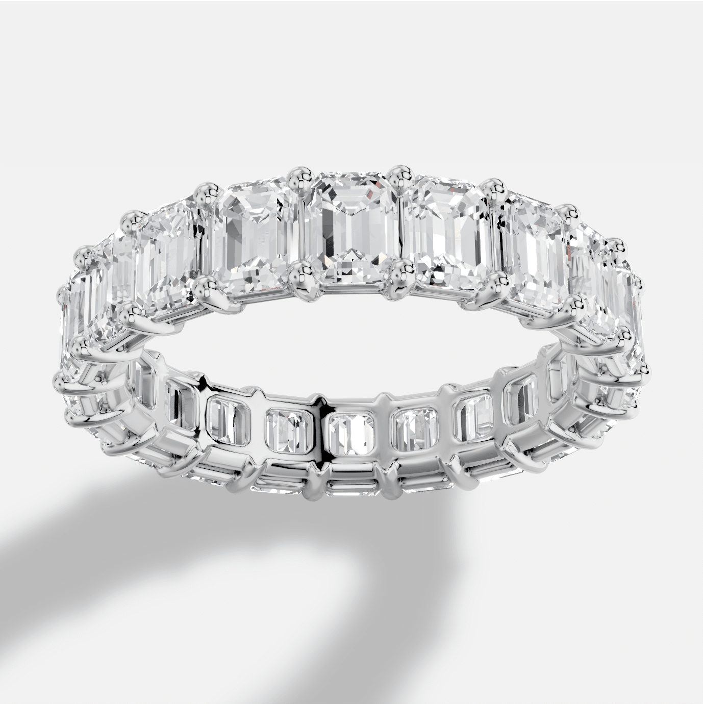 Emerald Cut Full Coverage  Diamond Ring  in 18K White Gold