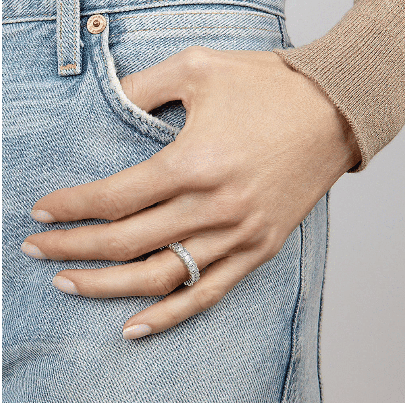 Emerald Cut Full Coverage Diamond Ring in 18K White Gold - Image 2