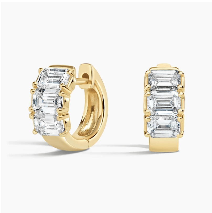 Emerald  cut Diamond Huggie Earrings in 18K Yellow Gold