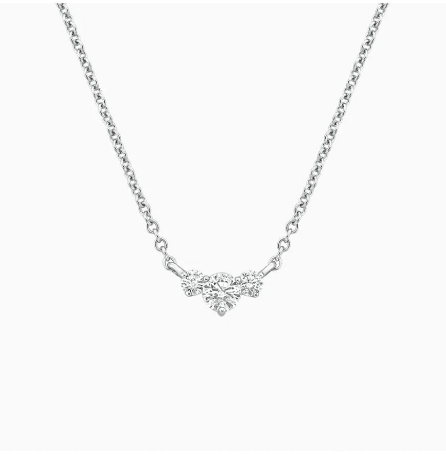 Round Three Stone Diamond Pendant  in 18k White Gold